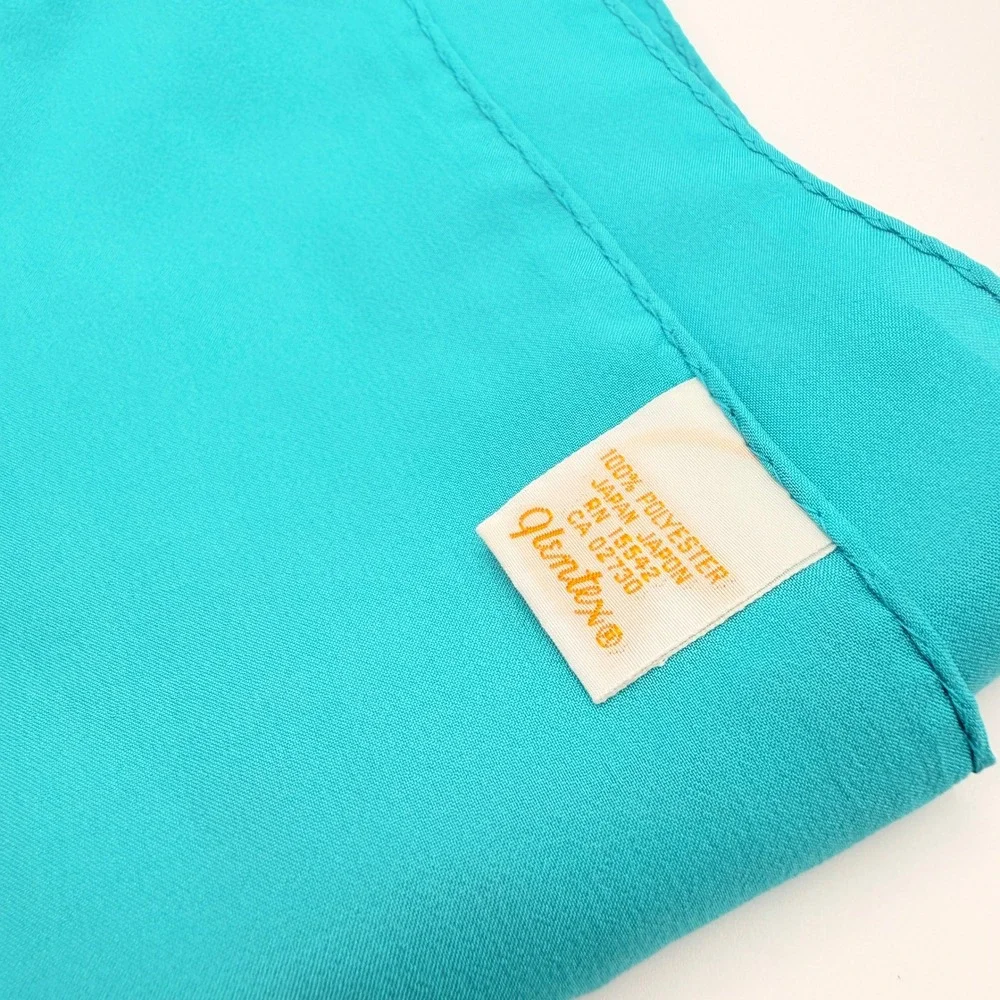 Vintage Glentex Teal Square Chiffon Scarf Turquoise Blue Solid Bright Retro